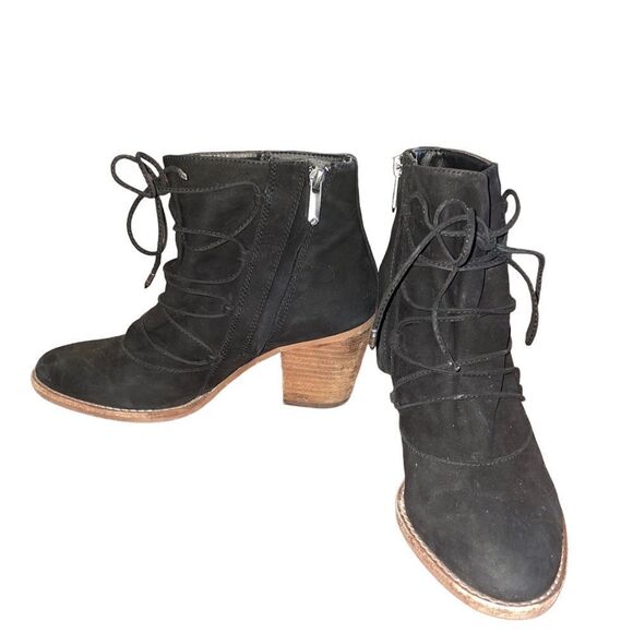 Sam Edelman Millard Black Leather Lace-Up Heeled Ankle Booties - Picture 4 of 6